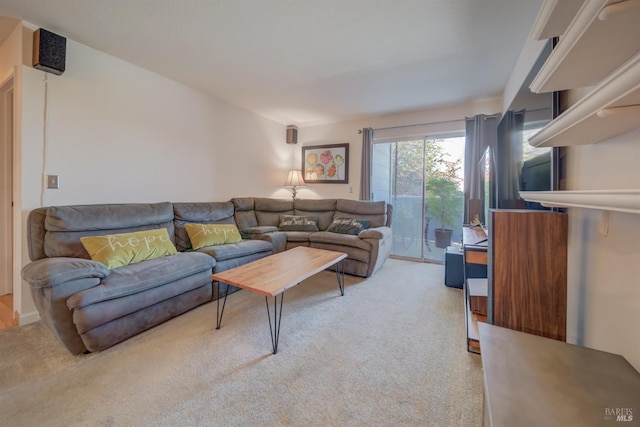 living room featuring light colored carpet