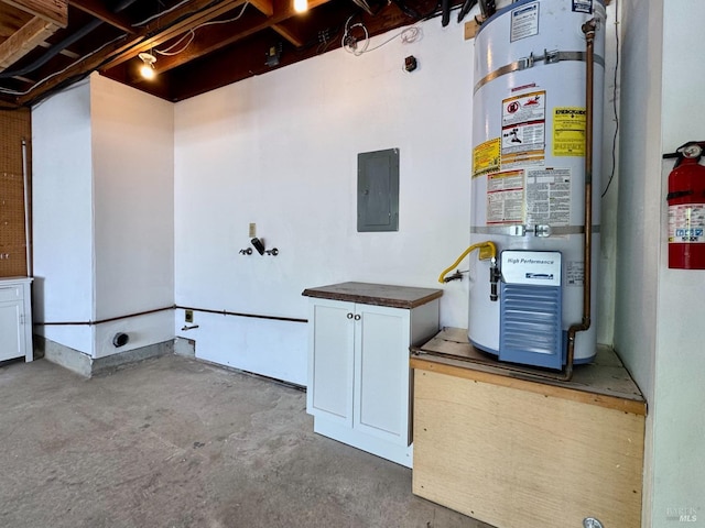 below grade area with secured water heater and electric panel