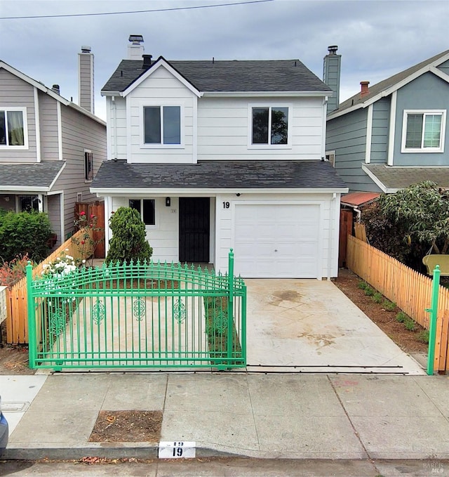 19 4th St, Richmond, CA 94801 - traditional home featuring a fenced front yard, driveway, an attached garage, and a shingled roof