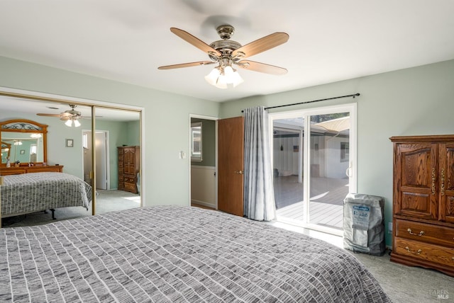 186 Easy St, Willits, CA 95490 - carpeted bedroom with access to exterior and ceiling fan