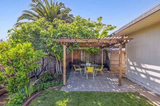 view of patio with a pergola and a fenced backyard