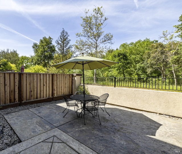 view of patio / terrace featuring a fenced backyard and outdoor dining space