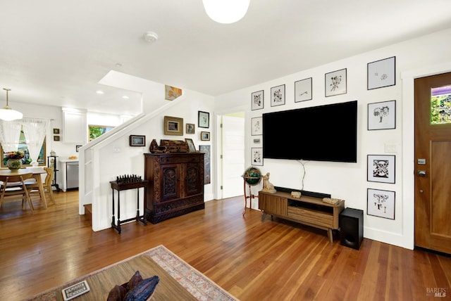 151 Randolph St, Napa, CA 94559 - living area with stairway, baseboards, visible vents, and wood finished floors