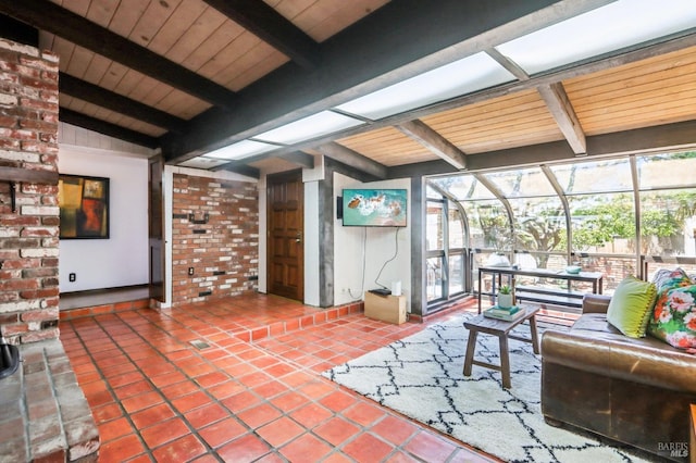 635 E 5th St, Benicia, CA 94510 - living area featuring wood ceiling and tile patterned floors