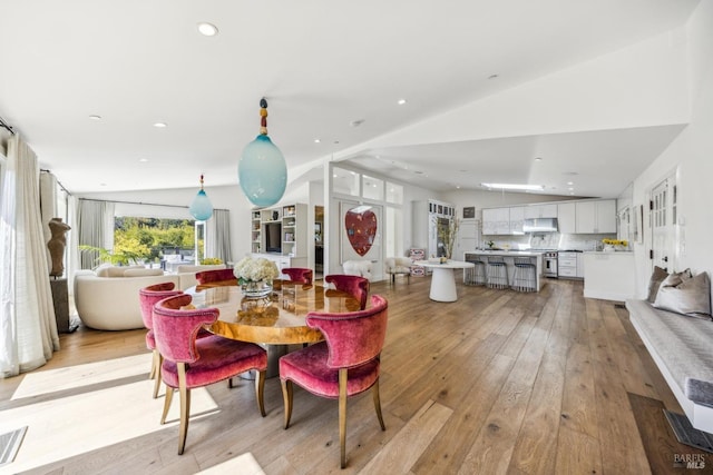 30 Corte Sereno, Greenbrae, CA 94904 - dining space featuring light wood-type flooring, recessed lighting, and lofted ceiling