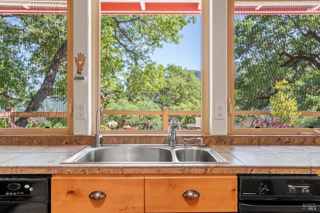 room details with a sink and tile countertops