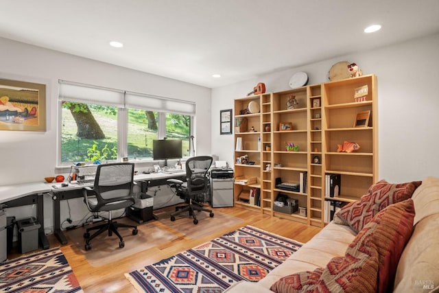 home office featuring recessed lighting and wood finished floors
