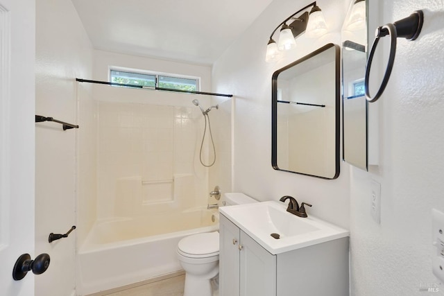 full bathroom with toilet,  shower combination, and vanity