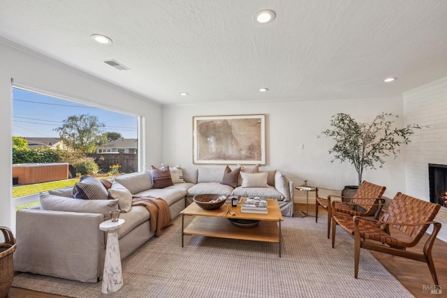 16 Tradewind Psge, Corte Madera, CA 94925 - living area with a fireplace, recessed lighting, and visible vents