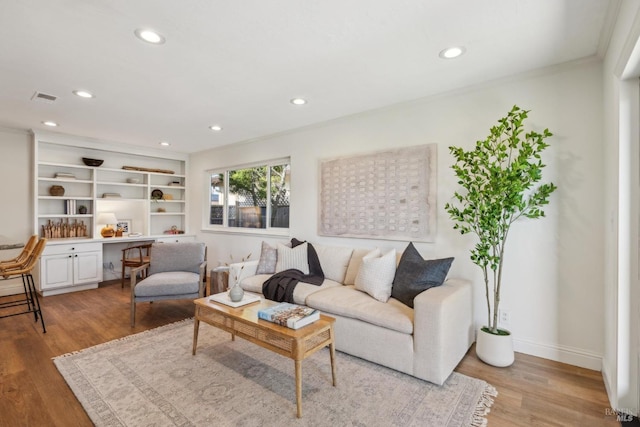 16 Tradewind Psge, Corte Madera, CA 94925 - living room featuring baseboards, light wood finished floors, recessed lighting, and visible vents