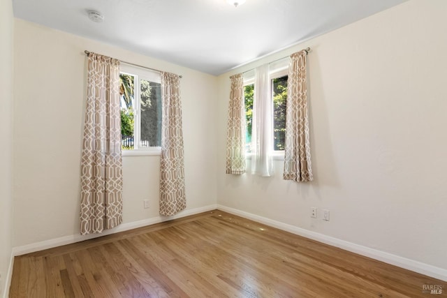 spare room featuring baseboards, wood finished floors, and a wealth of natural light