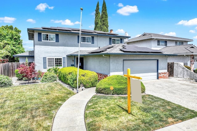 954 Coventry Ln, Fairfield, CA 94533 - traditional-style home featuring stucco siding, an attached garage, solar panels, and concrete driveway