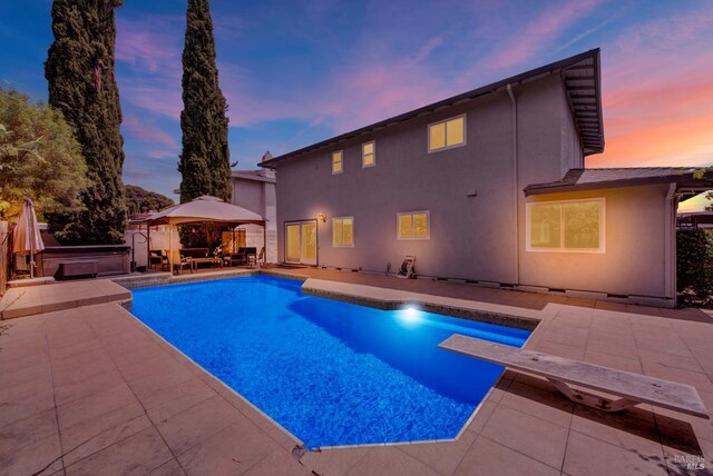 954 Coventry Ln, Fairfield, CA 94533 - outdoor pool with a hot tub, a patio area, a diving board, and a gazebo
