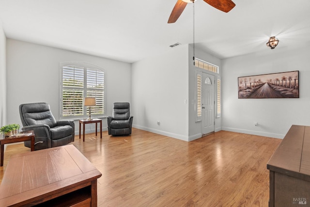 811 Inverness Dr, Rio Vista, CA 94571 - sitting room featuring ceiling fan, visible vents, baseboards, and light wood finished floors
