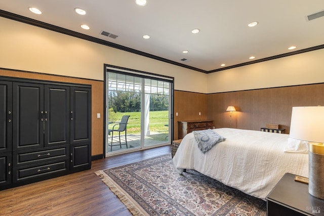 3785 Roblar Rd, Petaluma, CA 94952 - bedroom with ornamental molding, access to outside, wood finished floors, and recessed lighting