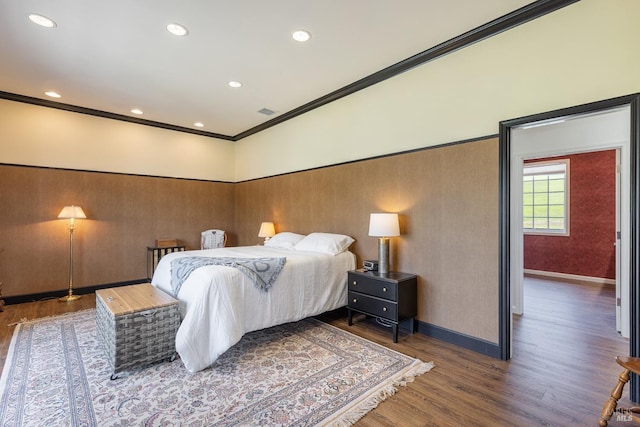 3785 Roblar Rd, Petaluma, CA 94952 - bedroom featuring crown molding, wood finished floors, recessed lighting, and baseboards