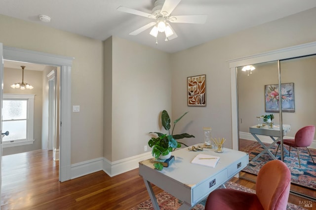 190 Franklin St, Napa, CA 94558 - office with wood finished floors, baseboards, a chandelier, and ceiling fan