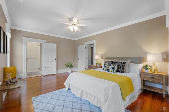 190 Franklin St, Napa, CA 94558 - bedroom featuring wood finished floors, ornamental molding, baseboards, and a ceiling fan