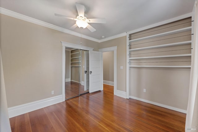 190 Franklin St, Napa, CA 94558 - unfurnished bedroom with baseboards, wood finished floors, crown molding, and a ceiling fan
