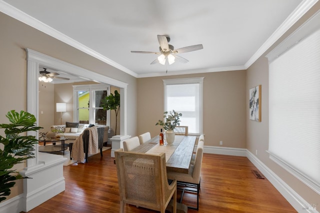 190 Franklin St, Napa, CA 94558 - dining area with a ceiling fan, wood finished floors, ornamental molding, and baseboards