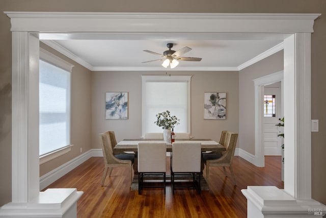 190 Franklin St, Napa, CA 94558 - dining area featuring wood finished floors, baseboards, ornamental molding, and a ceiling fan