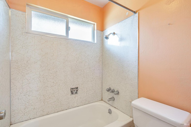 full bath featuring toilet, shower / tub combination, and a healthy amount of sunlight