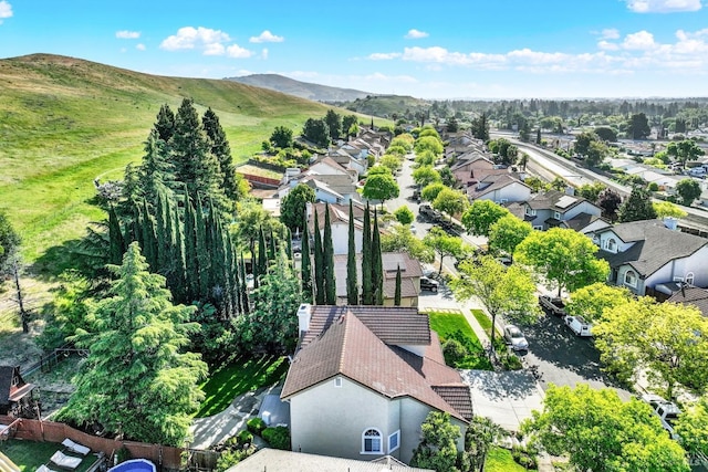 birds eye view of property featuring a mountain view and a residential view