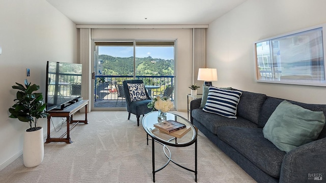 living area with carpet floors