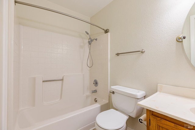 bathroom with vanity, toilet, and tub / shower combination