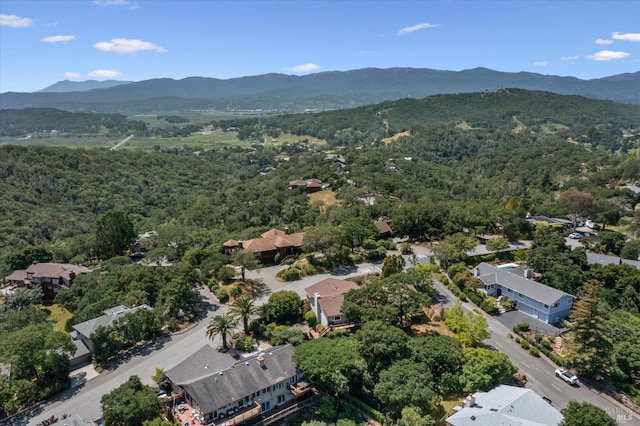 bird's eye view with a mountain view, a residential view, and a view of trees