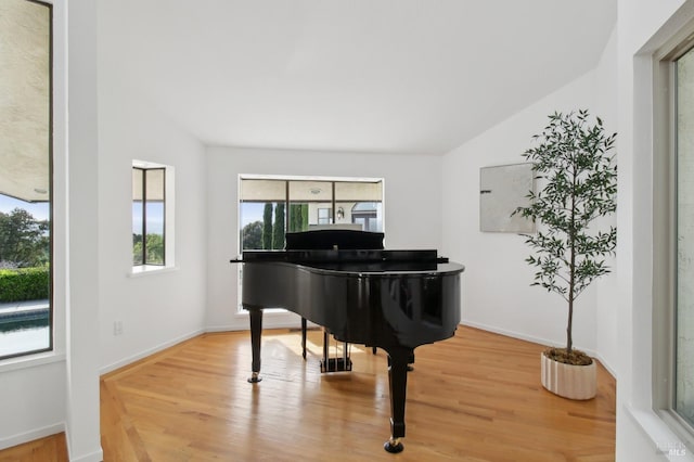 living area featuring baseboards and wood finished floors