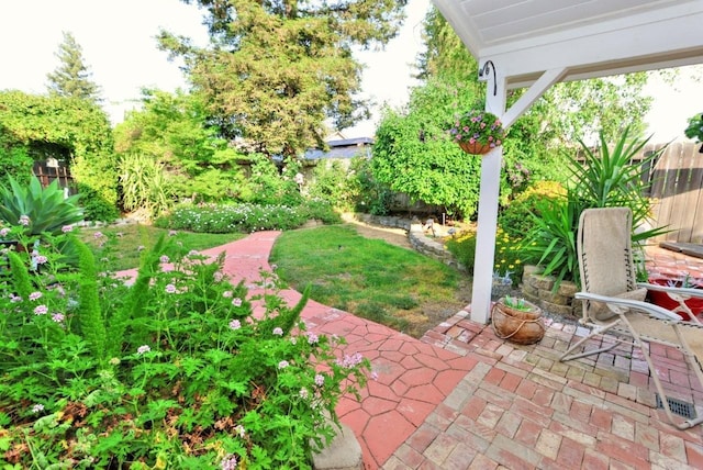 view of yard with a patio and fence