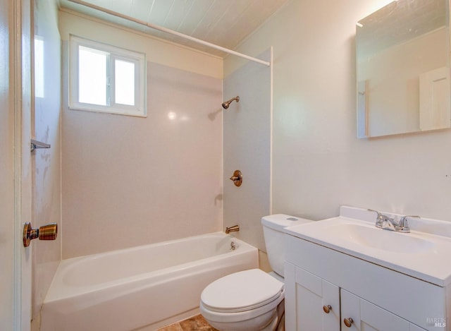 bathroom with toilet, shower / bath combination, and vanity