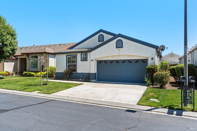943 Bridgeport Way, Rio Vista, CA 94571 - ranch-style home featuring a garage, stucco siding, driveway, and a front lawn