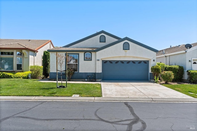 943 Bridgeport Way, Rio Vista, CA 94571 - ranch-style home featuring concrete driveway, a garage, a front lawn, and stucco siding