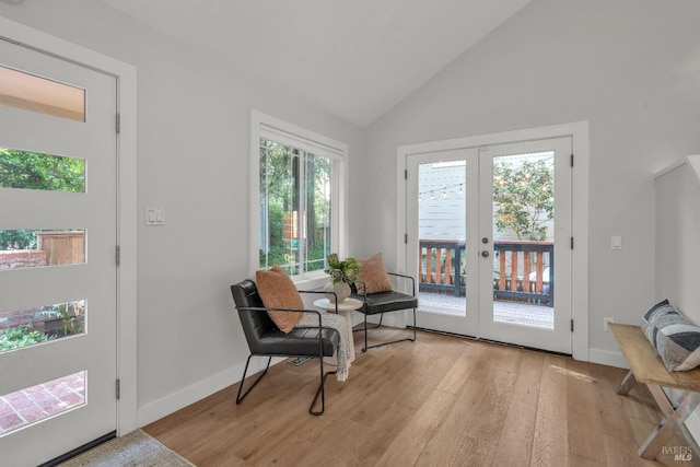 269 Corte Madera Ave, Mill Valley, CA 94941 - living area with light wood-style flooring, french doors, and vaulted ceiling