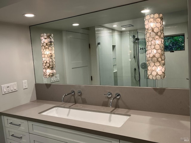 269 Corte Madera Ave, Mill Valley, CA 94941 - bathroom with vanity, a stall shower, and recessed lighting