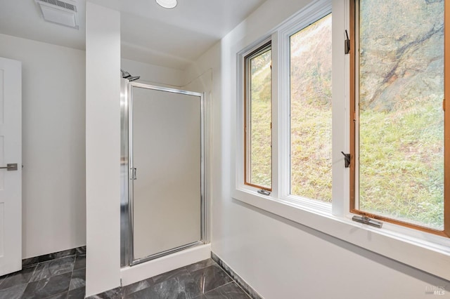 269 Corte Madera Ave, Mill Valley, CA 94941 - full bathroom with a shower stall, marble finish flooring, and baseboards