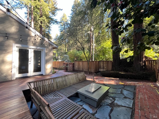 269 Corte Madera Ave, Mill Valley, CA 94941 - wooden terrace with french doors, a fenced backyard, and a patio area