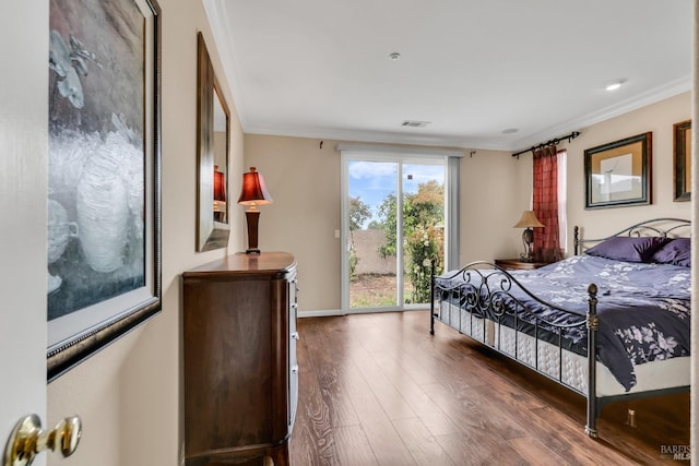 59 Toscana Dr, American Canyon, CA 94503 - bedroom featuring ornamental molding, access to exterior, dark wood-type flooring, and baseboards