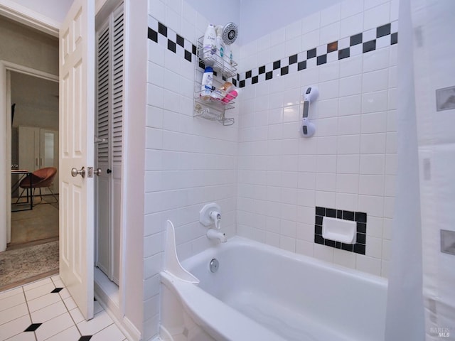 full bathroom with tile patterned flooring and shower / bathtub combination
