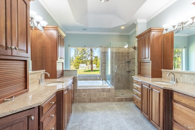 35600 Rock Creek Rd, Shingletown, CA 96088 - full bathroom with a sink, a shower stall, and two vanities