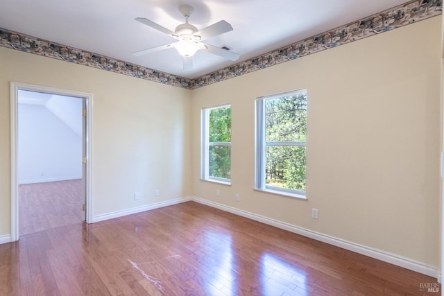 35600 Rock Creek Rd, Shingletown, CA 96088 - spare room with baseboards, ceiling fan, wood finished floors, and visible vents