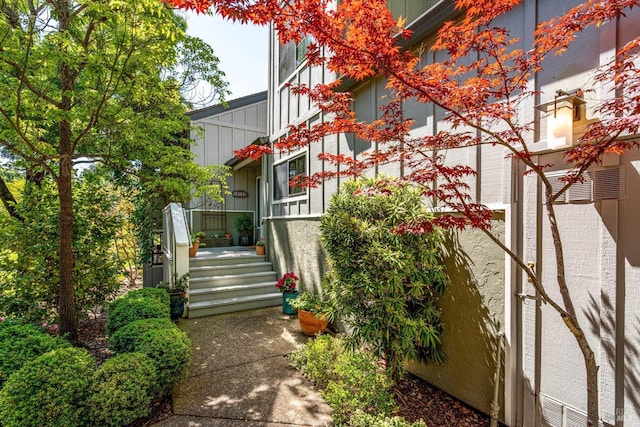 view of side of property featuring board and batten siding