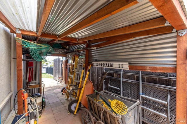 interior space featuring an exterior structure