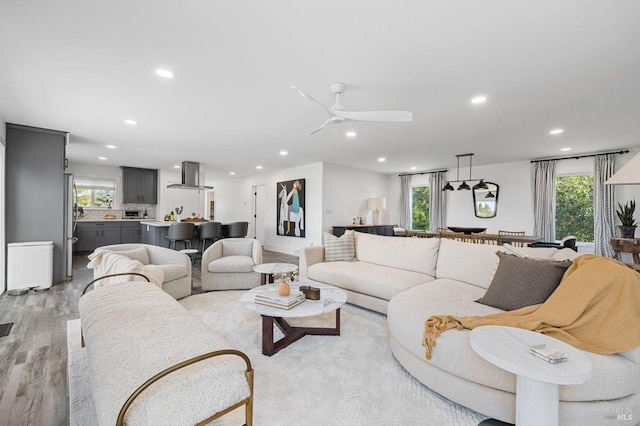 3314 Gravenstein Hwy S, Sebastopol, CA 95472 - living area with recessed lighting, light wood-style floors, plenty of natural light, and a ceiling fan