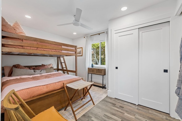 3314 Gravenstein Hwy S, Sebastopol, CA 95472 - bedroom with light wood-type flooring, recessed lighting, a ceiling fan, and a closet