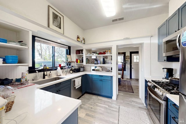 3314 Gravenstein Hwy S, Sebastopol, CA 95472 - kitchen with open shelves, a sink, appliances with stainless steel finishes, and light countertops