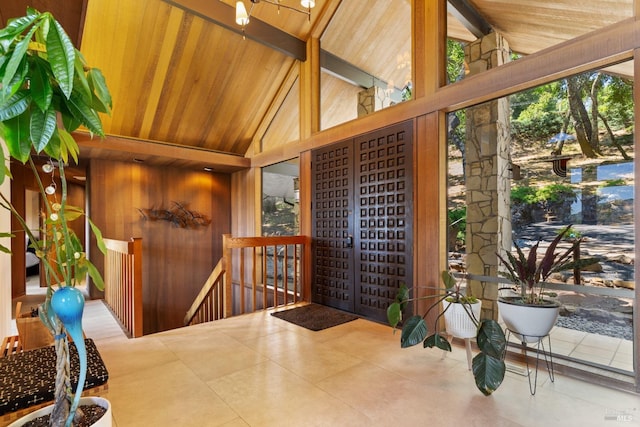1499 Rockville Rd, Fairfield, CA 94534 - lobby featuring wooden ceiling, beamed ceiling, high vaulted ceiling, and wooden walls