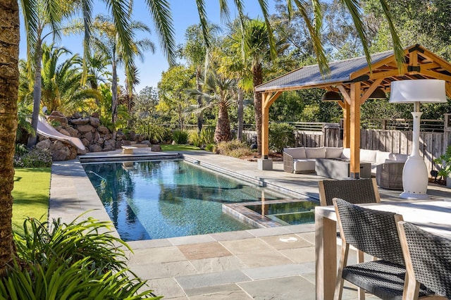 220 Deer Park Ave, San Rafael, CA 94901 - view of pool featuring fence, a patio, a water slide, a gazebo, and an outdoor hangout area